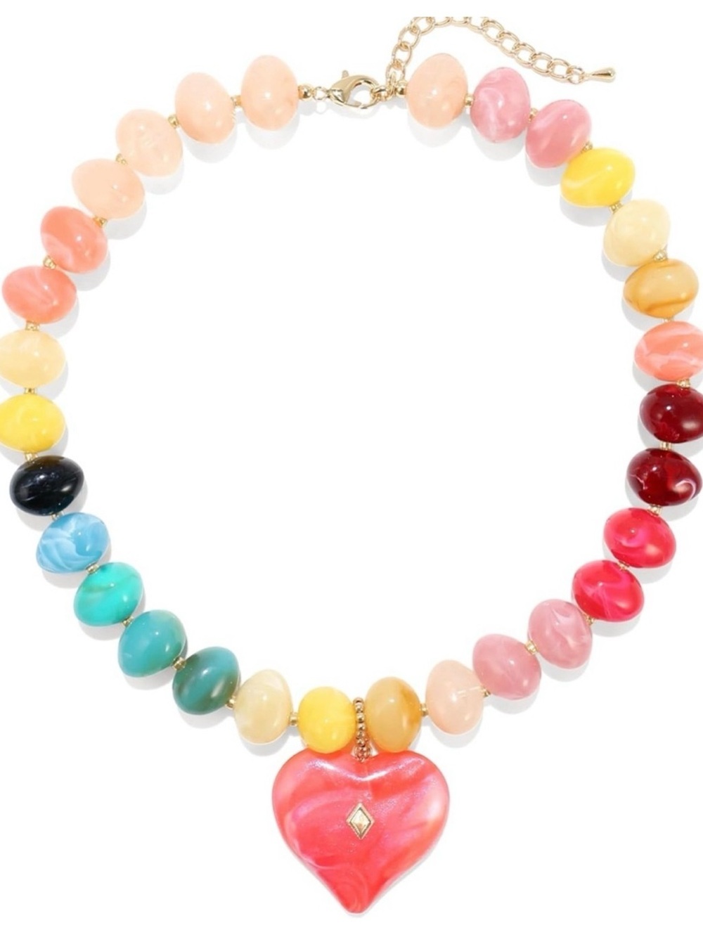 Anthropologie Multicolor Beaded Heart Pendant Necklace - Pink Accent - Picture 6 of 6